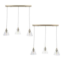 First Choice Lighting Set of 2 Rushcombe - Antique Brass with Glass 3 Light Bar Pendants in Bronze - thumbnail 1