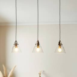 First Choice Lighting Set of 2 Rushcombe - Antique Brass with Glass 3 Light Bar Pendants in Bronze - thumbnail 9
