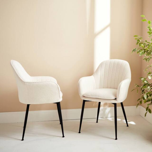 sweeek Pair of boucle fabric accent chairs with metal legs in Off-White - image 1