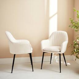 sweeek Pair of boucle fabric accent chairs with metal legs in Off-White - thumbnail 3