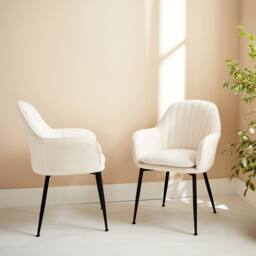 sweeek Pair of boucle fabric accent chairs with metal legs in Off-White - thumbnail 1