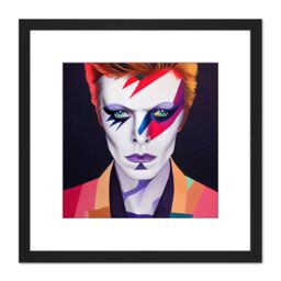 Artery8 Retro Aladdin Sane Bowie Ziggy Bright Colourful Music Icon Portrait Square Wooden Framed Wall Art Print Picture 8X8 Inch in Black - thumbnail 1