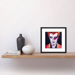 Artery8 Retro Aladdin Sane Bowie Ziggy Bright Colourful Music Icon Portrait Square Wooden Framed Wall Art Print Picture 8X8 Inch in Black - thumbnail 2