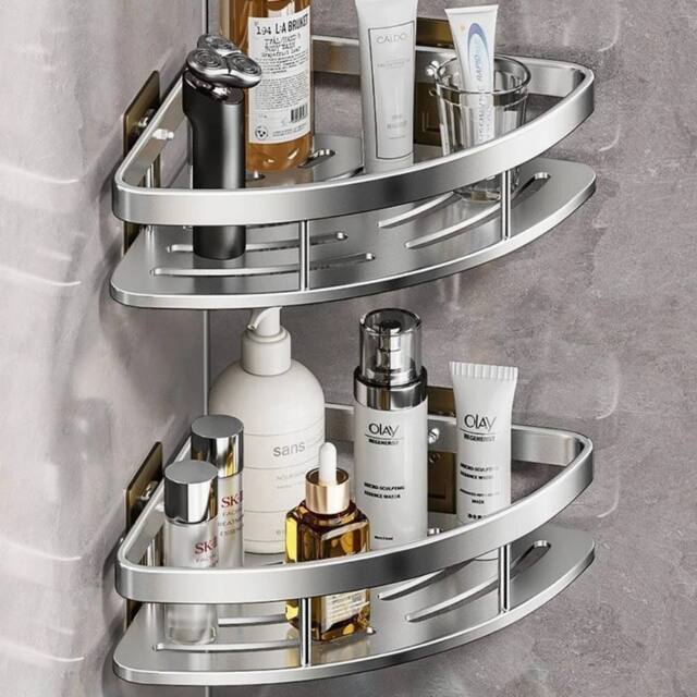 VOGREX 2PCS Self-Adhesive Corner Shower Caddy in Silver - image 1