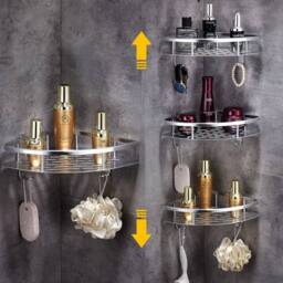 VOGREX 2PCS Self-Adhesive Corner Shower Caddy in Silver - thumbnail 3