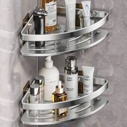 VOGREX 2PCS Self-Adhesive Corner Shower Caddy in Silver - thumbnail 1