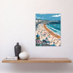 "Artery8 Brighton Pier Beach Holiday Colourful Painting Wall Art Print in Blue - Size: W24"" x H32""" - thumbnail 4