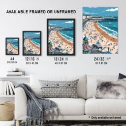 "Artery8 Brighton Pier Beach Holiday Colourful Painting Wall Art Print in Blue - Size: W24"" x H32""" - thumbnail 3