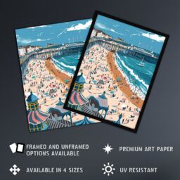 "Artery8 Brighton Pier Beach Holiday Colourful Painting Wall Art Print in Blue - Size: W24"" x H32""" - thumbnail 2