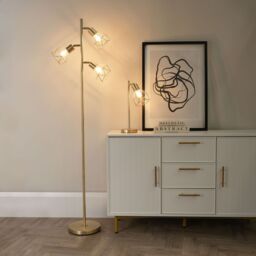 ValueLights Angus Metal Geometric Basket Shade Floor Lamp in Gold - thumbnail 4