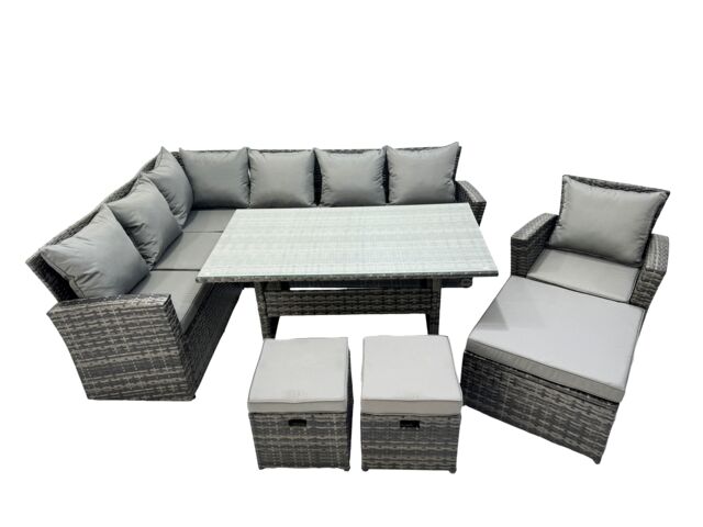 Fimous 10 Seat Rattan High Back Corner Sofa Set with 3 Stools Chair in Dark Grey - image 1