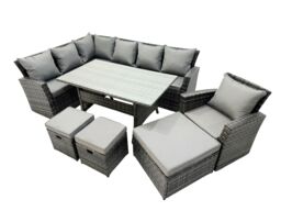 Fimous 10 Seat Rattan High Back Corner Sofa Set with 3 Stools Chair in Dark Grey - thumbnail 2