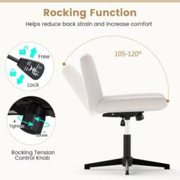 Costway Height Adjustable Office Chair Swivel Padded Task Chair w/120° Rocking in Beige - thumbnail 4