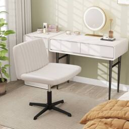 Costway Height Adjustable Office Chair Swivel Padded Task Chair w/120° Rocking in Beige - thumbnail 9