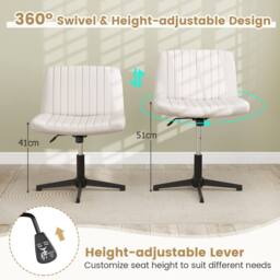 Costway Height Adjustable Office Chair Swivel Padded Task Chair w/120° Rocking in Beige - thumbnail 5