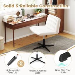 Costway Height Adjustable Office Chair Swivel Padded Task Chair w/120° Rocking in Beige - thumbnail 3