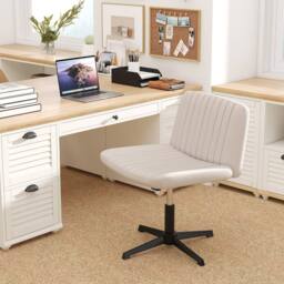 Costway Height Adjustable Office Chair Swivel Padded Task Chair w/120° Rocking in Beige - thumbnail 8