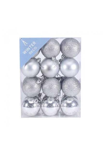 KDMD 6cm Silver Shatterproof Baubles x24 - image 1