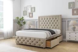 "Sloomy Vienna Coniston Divan Base 2 Drawers - 26"" Headboard & 12"" Footboard in Cream - Size: Small Double" - thumbnail 4
