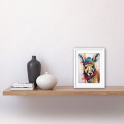 "Artery8 Wall Art Print Kangaroo Wearing Colourful Winter Hat & Scarf Artwork Framed 9X7 Inch in White - Size: W7"" x H9""" - thumbnail 2