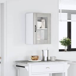 Berkfield Home Kitchen Wall Cabinet with Glass Door Lucca Concrete Grey - thumbnail 3
