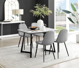 FurnitureboxUK Carson White Marble Effect Dining Table & 4 Corona Black Leg Chairs in Grey