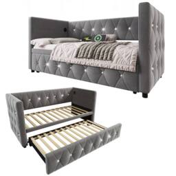 STILVORA 3ft Single Daybed with Pull-Out Trundle & USB Charging in Grey - thumbnail 6