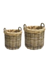 Ivyline Wicker Log Basket Round Lined S/2 H45/D50, H35/D35cm - Premium Quality - Multi Purpose Use in Natural - thumbnail 2