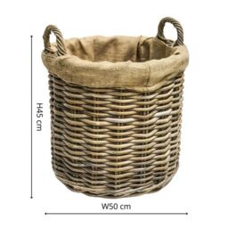 Ivyline Wicker Log Basket Round Lined S/2 H45/D50, H35/D35cm - Premium Quality - Multi Purpose Use in Natural - thumbnail 6