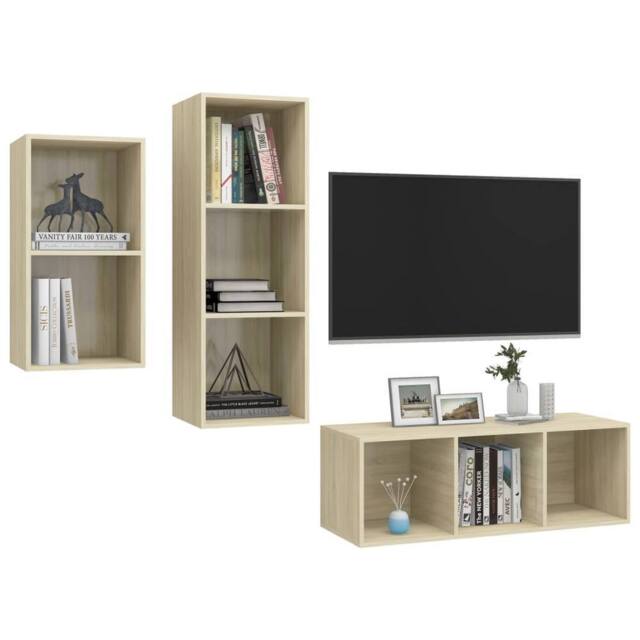 Berkfield Home Practical 3 Piece TV Cabinet Set Sonoma Oak Engineered Wood in Light Oak - image 1