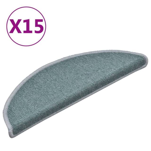 Berkfield Home Carpet Stair Treads 15 pcs Blue 56x17x3 cm in Teal - Size: Medium - image 1