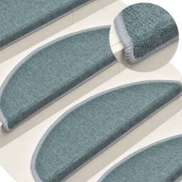 Berkfield Home Carpet Stair Treads 15 pcs Blue 56x17x3 cm in Teal - Size: Medium - thumbnail 2