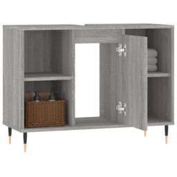 Berkfield Home Bathroom Cabinet Grey Sonoma 80x33x60 cm Engineered Wood - Size: 80 x 33 x 60 cm - thumbnail 4