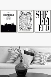 ARTZE SHEFFIELD Skyline Street Map City Prints Framed Wall Art - Large in Black - Size: W53 cm x H73 cm x D20mm - thumbnail 1