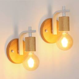 COMELY 2 Pack Indoor Wall Lights, Vintage Wood Wall Lights, White, E27 in White