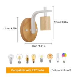 COMELY 2 Pack Indoor Wall Lights, Vintage Wood Wall Lights, White, E27 in White - thumbnail 6
