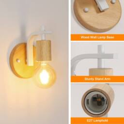 COMELY 2 Pack Indoor Wall Lights, Vintage Wood Wall Lights, White, E27 in White - thumbnail 8