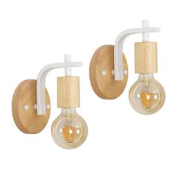 COMELY 2 Pack Indoor Wall Lights, Vintage Wood Wall Lights, White, E27 in White - thumbnail 9
