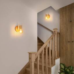 COMELY 2 Pack Indoor Wall Lights, Vintage Wood Wall Lights, White, E27 in White - thumbnail 5