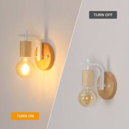 COMELY 2 Pack Indoor Wall Lights, Vintage Wood Wall Lights, White, E27 in White - thumbnail 7