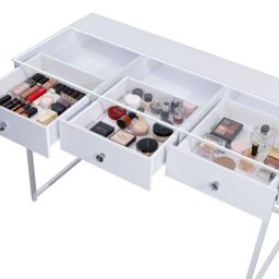 FENCHILIN Dressing Table with 3 Drawers & Lights Hollywood Makeup Vanity Desk in White - thumbnail 5