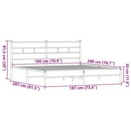 Berkfield Home Metal Bed Frame without Mattress Brown Oak 180x200 cm Super King - thumbnail 9