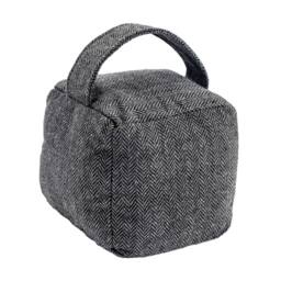 Nicola Spring Herringbone Fabric Door Stop - Plain Indoor Weighted Doorstopper in Grey