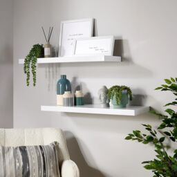 Home Source Pair of 80cm Floating Storage Shelf Wall Mounted Wooden Book Shelves in White - thumbnail 1