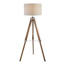 Lighting Collection Light Wood Base Floor Lamp With Cream Linen Shade Floor Lamp in Brown