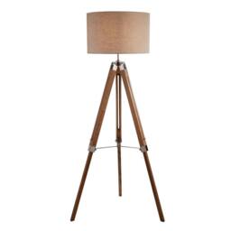 Lighting Collection Light Wood Base Floor Lamp With Cream Linen Shade Floor Lamp in Brown - thumbnail 3