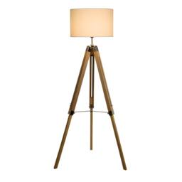Lighting Collection Light Wood Base Floor Lamp With Cream Linen Shade Floor Lamp in Brown - thumbnail 2
