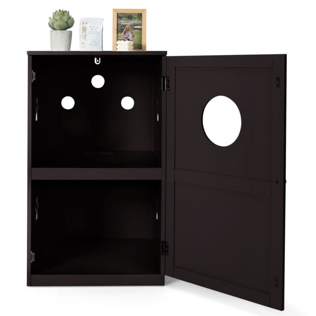 Costway 2-Tier Cat House Indoor Pet Crate Litter Box Enclosure Side Storage Cabinet in Brown - image 1