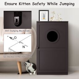Costway 2-Tier Cat House Indoor Pet Crate Litter Box Enclosure Side Storage Cabinet in Brown - thumbnail 6