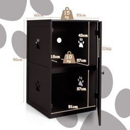 Costway 2-Tier Cat House Indoor Pet Crate Litter Box Enclosure Side Storage Cabinet in Brown - thumbnail 2